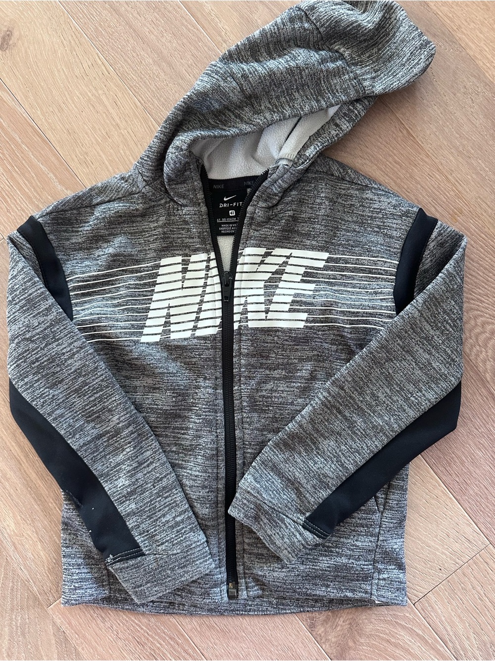 Nike Kids Grey Heather Hooded Full-Zip Jacket with Black Accents